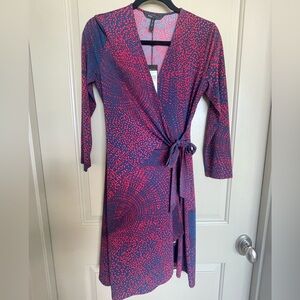 BCBGMaxAzria Red and Blue Patterned Wrap Dress